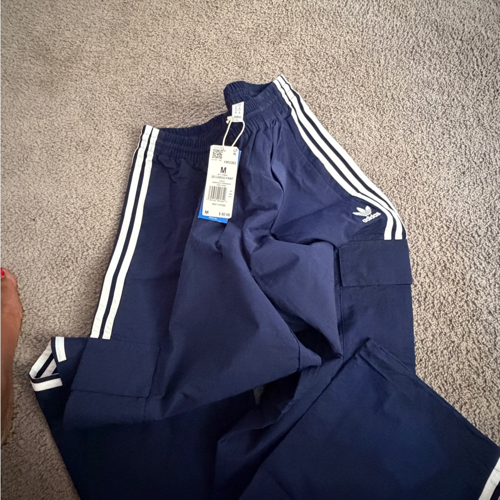 Adidas Dark Blue Track Pants with White Accents